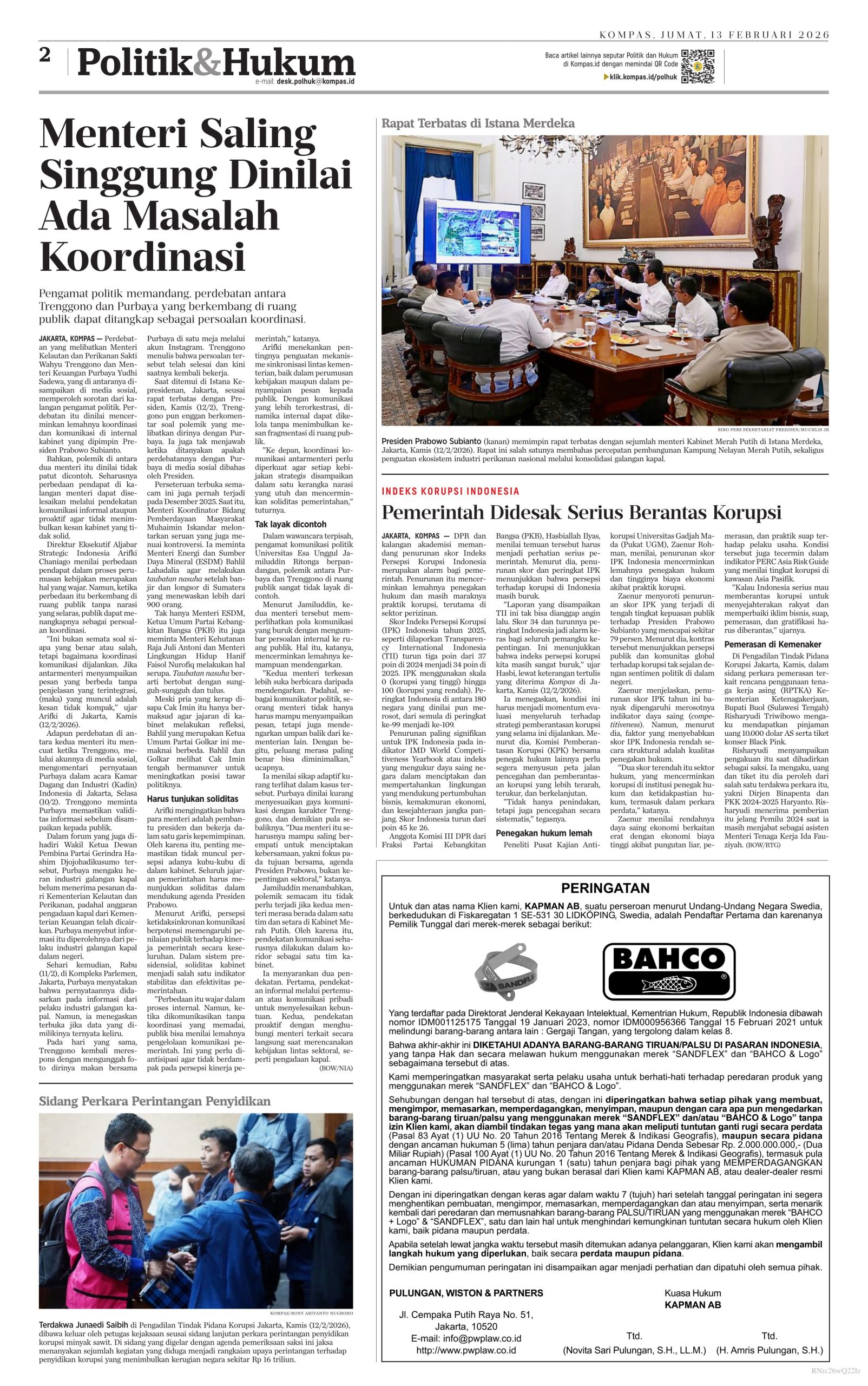 PENGUMUMAN MEREK BAHCO DAN SANDFLEX