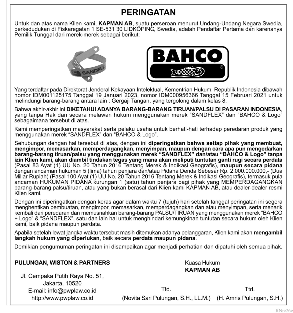 BAHCO Peringatan Merek BAHCO dan SANDFLEX